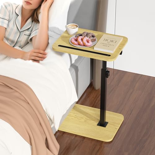 Image of 360 Swivel Sofa Side Table for Couch - Set of 2 - Adjustable Height Laptop Table for Work, TV Trays Table for Snacks Reading fits Bed Chair with Phone & Tablet Slot