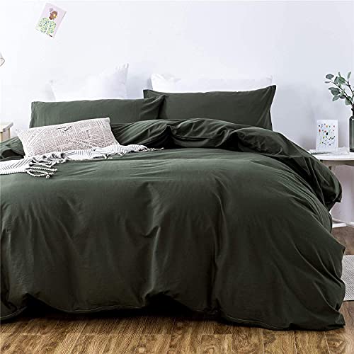 Pinkmemory Army Green Duvet Cover Queen 100% Washed Cotton Duvet Cover Set Modern Army Green Bedding Duvet Cover Set With Zipper Closure Corner Ties,Soft-No Comforter Insert #TOP1