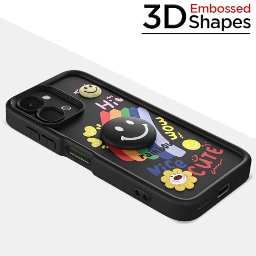Image of Pikkme Back Cover for Vivo T5x / Vivo Y51 Pro /iQOO Z11x 5G | Soft Silicone| Cute Rainbow Smile & 3D Cartoon Flower Design | Shockproof Raised Camera Protection Bumper Case (Black)