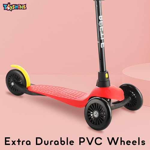 Image of Toyshine 3 Wheel Beetle LED Wheels Runner Scooter with Anti Slip ABS Base Aluminium Structure Height Adjustable Handlebar Hold Upto 25kg for Kids Boys Girls - Red