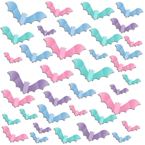 TaoBary 64 Pcs Pastel Halloween 3D Bats Wall Decor 4 Different Si...