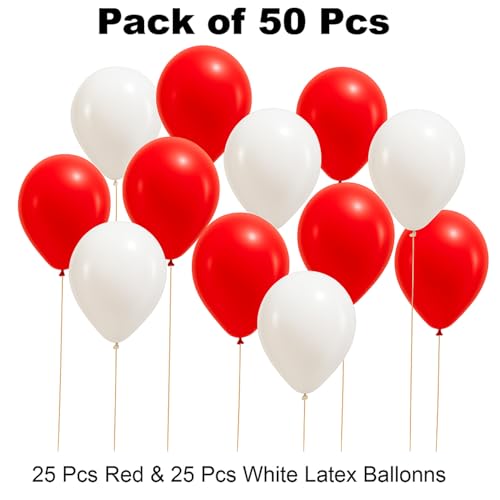 Image of Rozi Decoration Party Balloons Metallic HD for Birthday /Anniversary - Red and White- Pack of 100 Piece