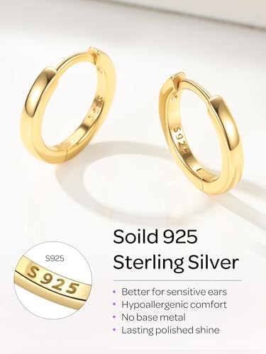 Image of ChicSilver 925 Sterling Silver Huggie Hoop Earrings Small Hoop Earrings for Women Hypoallergenic Silver Huggie Earring Cartilage Earrings for Women (6 /8 /10 /12 /14 /16 /18 /20MM)