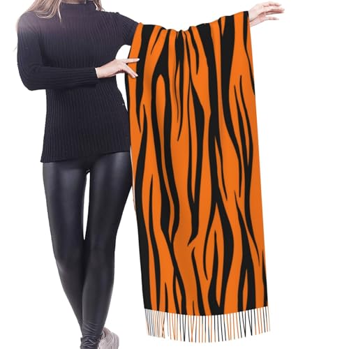 Orange Black Tiger Print Imitation Cashmere Tassel Scarf Winter Scarf Autumn Softest Classic Warm2