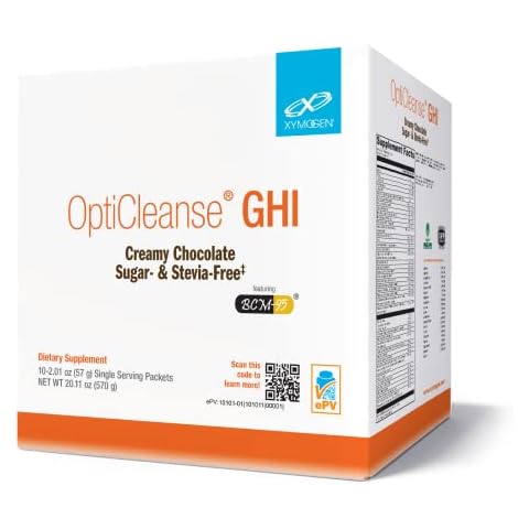 XYMOGEN OptiCleanse GHI Detox Gut Cleanse - Vegan Protein Powder with Liquid Vitamins for Digestive Health, Immmune Support + Liver Support - Sugar Free and Gluten Free - Creamy Chocolate (10 Packs) Cover