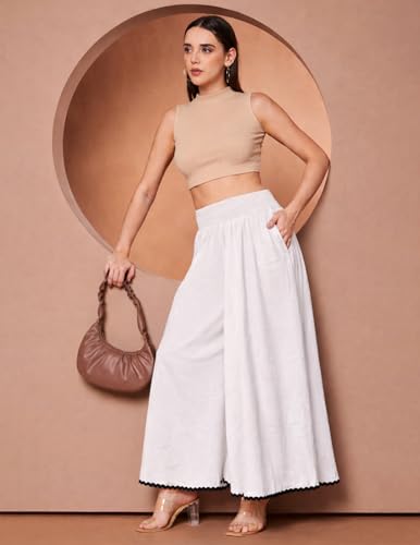 Image of KZULLY | Palazzo for Women | Solid & Printed | Stylish Wide-Leg | Comfortable Elastic Waist Bottomwear