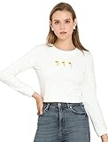 Allegra K Women's Crop Sweatshirt Cute Long Sleeve Embroidered Daisy Floral Cropped Pullover Top Small Cream White
