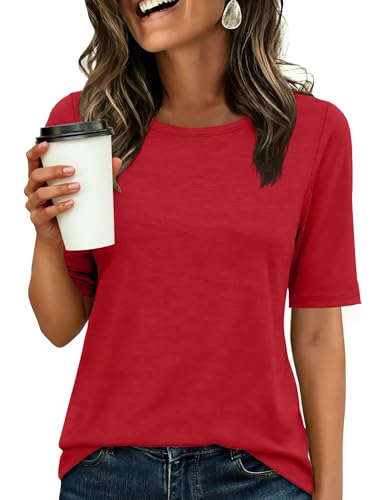 Image of ANRABESS Womens Half Sleeve Tops Crewneck Shirts Basic Fit Work Tee