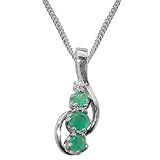 18ct White Gold Real Natural Emerald & Diamond Womens Pendant & Chain Necklace - Chain length 18