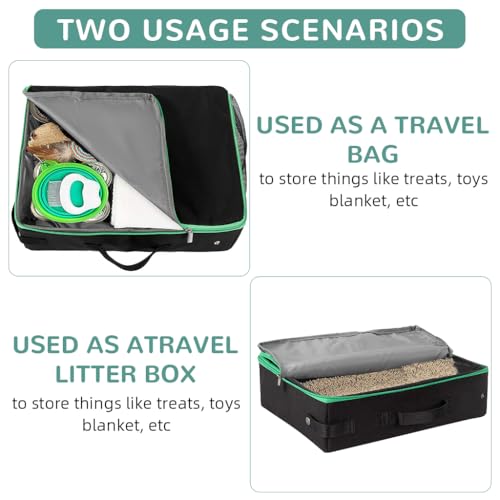 Image of Qpets Portable Cat Litter Box Foldable Outdoor Easy Cat Litter Box with Waste Shovel Reuseable Washable Waterpoof Oxford Cloth Cat Litter Case, 40x30x13cm
