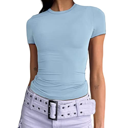 Image of Dwnval Womens Classic Short Sleeve Summer TOS Crew Neck Slim Fit Crop T Shirt