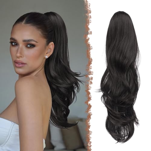 FESHFEN Extensión de cola de caballo con cordón, Natural Ondulado Rizado Sintético Negro Natural Ponytail Extensiones Coleta Postizos para Mujeres, 50 cm