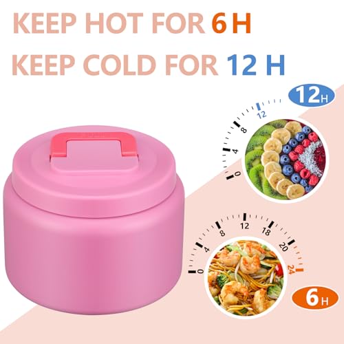 Image of PIQUEBAR 8oz Kids Thermo for Hot Food,Small Lunch Thermo Food Container Stainless Steel,Easy Open Wide Mouth Thermo for Hot Cold Food for Preschool Travel (Pure Pink)