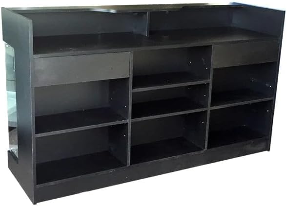 Miniatura 5 de Contador superior de repisa para efectivo con vitrina, 6 pies, vitrina frontal, vidrio templado, cajones y estantes de bloqueo, negro