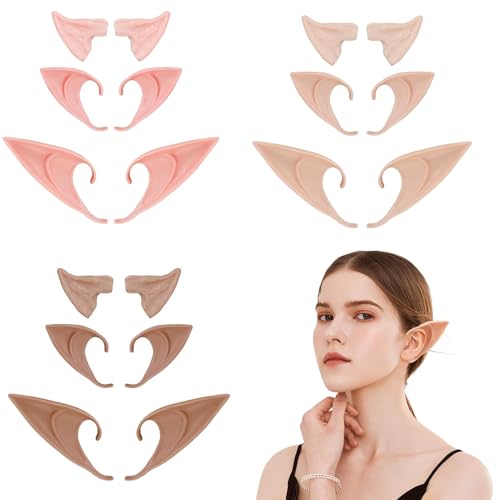 AYHYHLJZJ Pack de 9 Paires Oreille Elfe en Latex, Accessoires de Cosplay pour Halloween, Mascarade, Noël, Oreilles de Fée pour Adultes et Enfants, 3 Tailles et 3 Couleurs Différentes