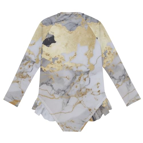 Girls One Piece Swimsuits Long Sleeve Swimsuit Zipper Bathing Suits Grey Marble Fluid Gold Marble Black2
