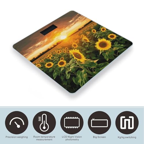 Báscula digital para baño con diseño girasol y cinta métrica miniatura 3