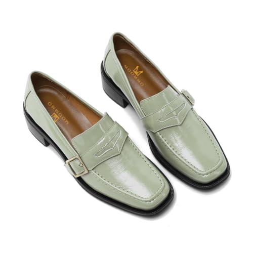 Image of MOOMMO Women Chunky Heel Penny Loafers Square Toe Buckle Slip On Comfort | Office Ladies Loafer Pumps 2 inch Stacked Block Heel Dress Loafers Oxfords Walking Dress Shoes Casual Size 4-11 M US