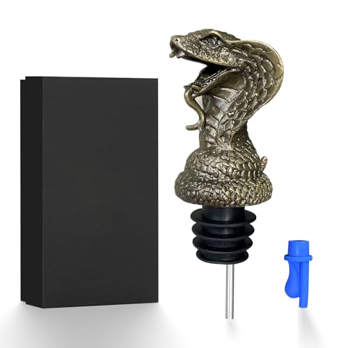 REMMUSSS Flaskhällare, 2-i-1 skallerorm för vinflaskor, zinklegering alkoholhäll, bar tillbehör plugg present man födelsedag vänner, silver