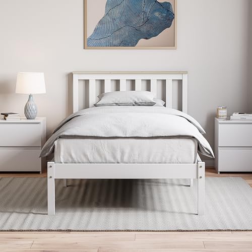 Vida Designs Milan Letto Singolo, Struttura in Legno di Pino Massello, Testiera Bassa, Mobili per Camera da Letto, Bianco e Pino, 0.9 m, H 82 x L 96 x P 196,5 cm Circa
