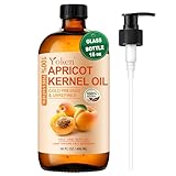 Yoken Cold Pressed Apricot Kernel Oil 16 fl oz Glass Bottle - Single Ingredient 100% Pure and Natural Apricot Oil, Lightweight Carrier & Massage Oil for Skin & Hair, Unscented & Hexane Free