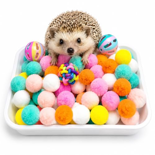 ATYUIJK Hedgehog Dig Box with Furry Balls - 100-Piece Small Animal Digging Toy Enrichment Tray for Sugar Gliders Hamsters Kittens Chinchillas9.6 * 6.8 * 1.5inch