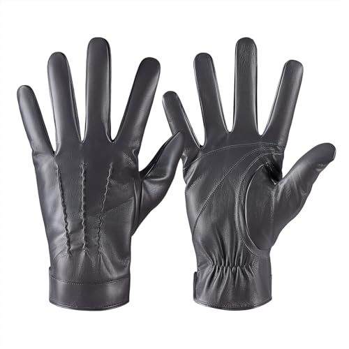 Image of Winter Leather Gloves for Men,Touchscreen Snow Driving Gloves with Cashmere Lining for Motorcycle Driving Riding
