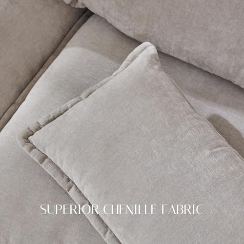 Image of 85.83 inch Cloud Couch Sectional with Storage Ottoman, Sectional Couches for Living Room, U-Shape Modular Sectional Sofa with 5 Seater Chenille Sofa and Pillow for Apartment, Bedroom,Light Grey