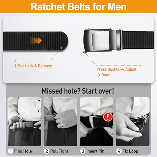 Ratchet Belt for Men – 1 3/8" Nylon Web Click Belt with Slide Buckle, Adjustable No-Hole for Casual, EDC, Workwear3