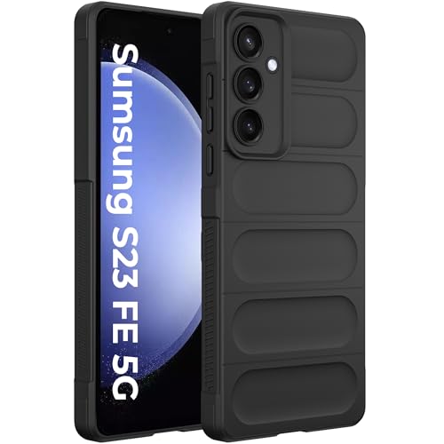 Image of A rtistque Liquid Silicone Stripes Back Cover Case for Samsung Galaxy S23 FE 5G with Camera Protection | with Inner Fabric | Anti Slip Grip | AirBag Case - Black