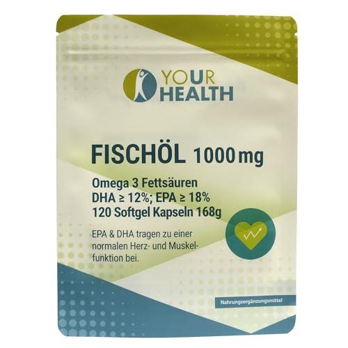 FISCHÖL Omega 3 1000 mg, Fettsäuren: DHA ≥ 12%, EPA ≥ 18% (1)