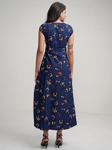 Image of Tokyo Talkies Women Navy Blue Printed Maxi Dress
