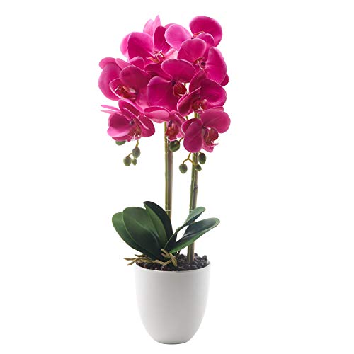 Alicemall Fleur Artificiel Orchidée Soie en Pot Bonsaï Décoration Florale de la Maison pour Chambre Bureau Balcon Salon Jardin 15x15x50 cm (Violet) Cover
