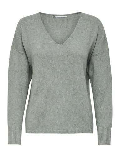 ONLY Damen Struktur Strickpullover V-Ausschnitt Sweater Lockerer Pullover Langarm Oberteil ONLRICA Life, Farben:Grün, Größe:L 1