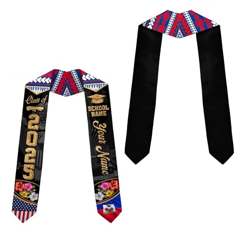 MonkeyVan Personalized Haiti Flag Graduation Stole 2025, Haitian Stoles Graduation 2025, Haitian American Flag Gradution Sash Haiti15