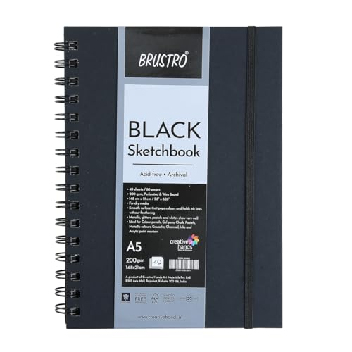 BRUSTRO ���̃X�P�b�`�u�b�N�A�E�B���Ԃ��A�T�C�Y�A200gsm (40 ��) 80 �y�[�W A5 �u���b�N