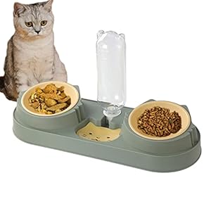 TeTupGa Raised Cat Bowl with Stand Tilted, 3-In-1 Cat Food And Water Bowl Set Automatic Water Dispenser Anti Vomiting Tilted Cat Feeding Bowl for Kittens Puppy