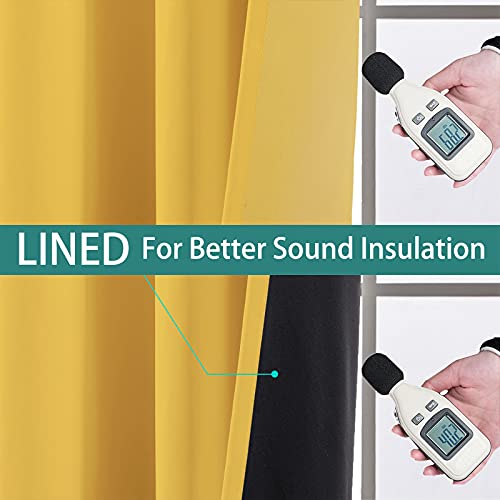 Image of Yakamok 100% Blackout Curtains Energy Saving Thermal Insulated 2 Thick Layers Completely Blackout Drapes with Black Liner for Bedroom (52Wx84L,Mustard Yellow, Set of 2)