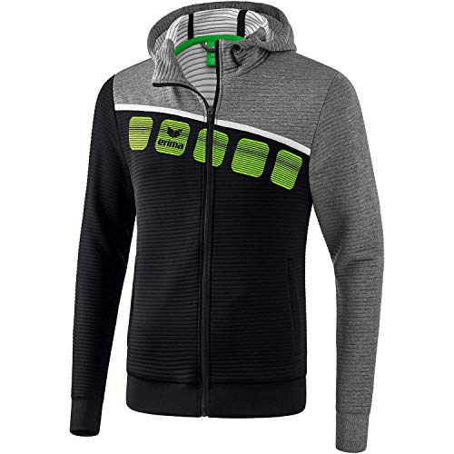 Erima Herren 5-C Trainingsjacke mit Kapuze, schwarz/grau melange/weiß, L