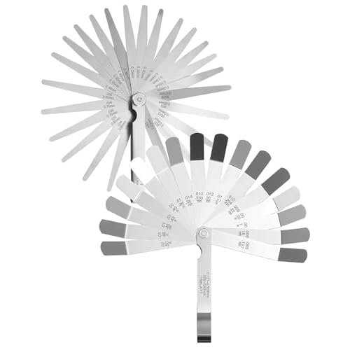 HARDELL Feeler Gauges 0.001-0.04", 32 Blades Feeler Gauge & 16 Blades Offset Gauge, Feeler Gauge Set Steel Metric/Inch, Feeler Gauges for Values Spark Plug Gaps Width Thickness Measuring Tools