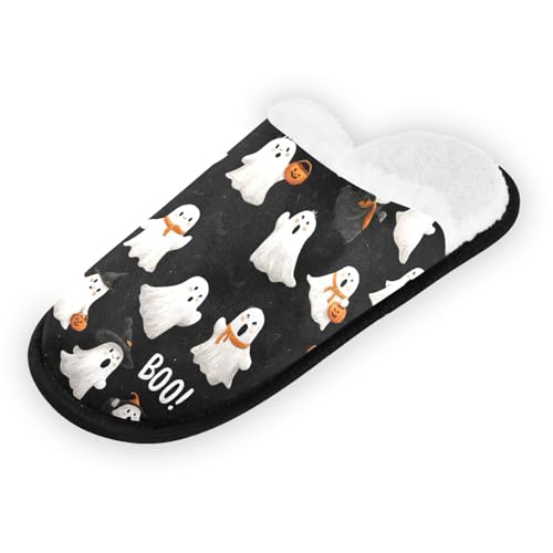 Grey Pumpkin Ghosts Halloween Slippers For Women Men Soft Memory Foam Non-Slip Halloween Winter Indoor House Shoes Travel Slipper2