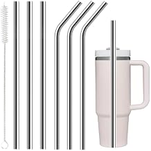 6 Pack Stainless Steel Straw Replacement 40 oz for Stanley Tumbler,3 Straight + 3 Curved Reusable Straws with Cleaning Brush, Compatible for 40oz Stanley Cup Tumbler