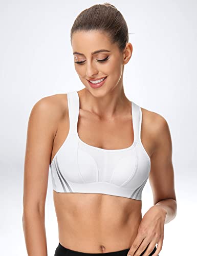 Zerobound Women's Sports Bra High Impact Padded Wirefree Reflective Stripe Bras Bounce Control Plus Size Workout White #TOP1