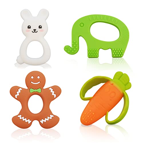 Image of Silicone Pacifier teether Toys for Babies 0-6 and 6-12 Months - Package of 4 Baby teethers - Pain Relief - Infants and Toddlers. Safer Than Plastic - Soft and Flexible - Easier to Clean