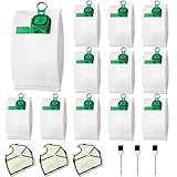 Ruucy 12 Staubsaugerbeutel für Vorwerk Kobold VK 140 VK 150 FP 140 FP 150 mit 3 x Motorschutzfilter, 3 x Brushes, Premium Filtertüten Ersatzbeutel für Kobold fp 140/150