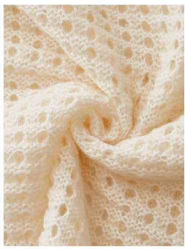 Image of MakeMeChic Women's Crochet Lightweight Cardigan Sweaters Tie Front Hollow Out Knitted Long Sleeve Cardigan Apricot X-Large