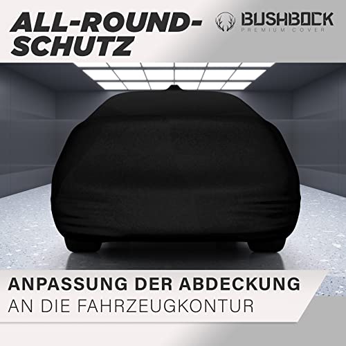 BUSHBOCK® Premium Autoabdeckung Indoor - Satin Schutzhülle Stoff - Abdeckplane Autoplane Autogarage Innenbereich - 2 Farben, 4 Größen (Schwarz, M)