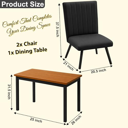 Image of Rosebell Set of 2 Dining Table Chairs with Wooden Top Table, Upholstered Cushioned Chairs, Modern Compact Dining Set for Home, Kitchen & Dining Room (Black)