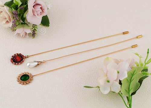 Image of Alilang Classic Vintage 3Pcs Hat Brooch Pin Set with Rhinestone and Pearl Accents for Scarves and Hats Lapel Pin Accessories