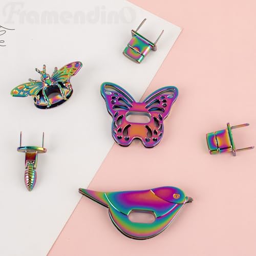 Framendino, 3 Pack Rainbow Purse Clasp Twist Lock Fasteners Butterfly Bee Bird Fastener Clutch Closure for DIY Bag Craft